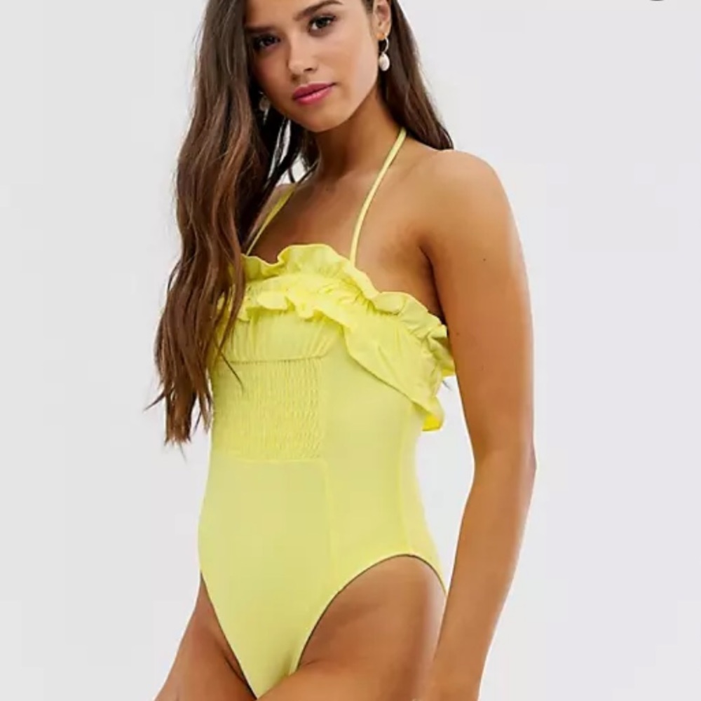 Yellow one piece swim suit